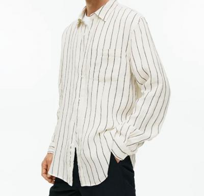 男士条纹棉麻衬衫