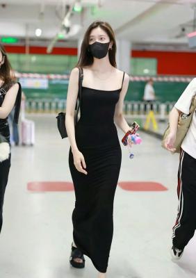 宋妍霏同款 黑色 Soft Lounge Long Slip 连衣裙