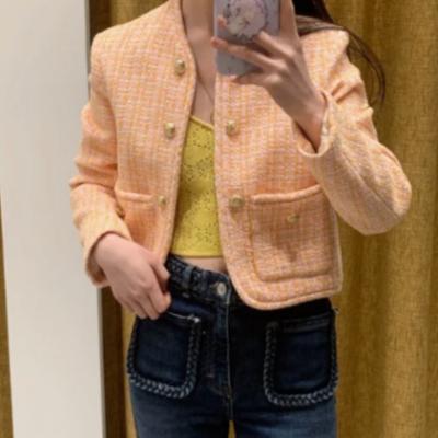 Maje短款格子花尼外套