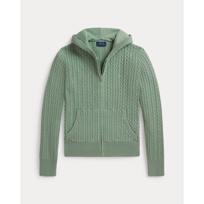Ralph Lauren 女童薄荷绿全拉链麻花连帽开衫