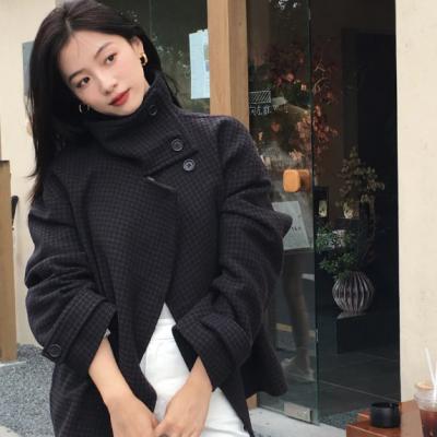 格纹羊毛混纺夹克