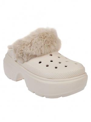 Crocs厚底毛毛拖
