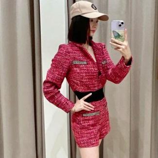 小香风红色毛呢裙