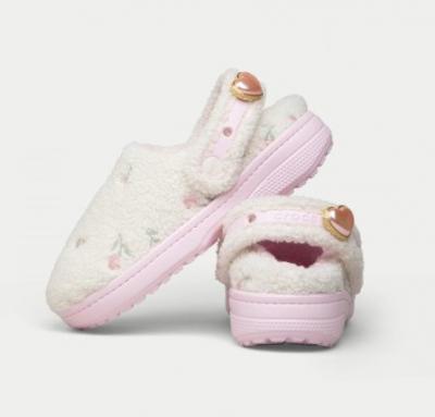 Hollister x Crocs粉白色毛绒洞洞鞋