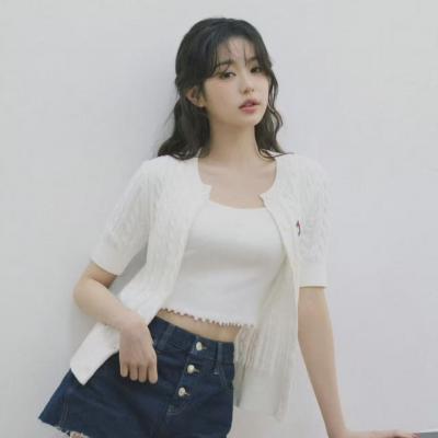 麻花针织短袖开衫