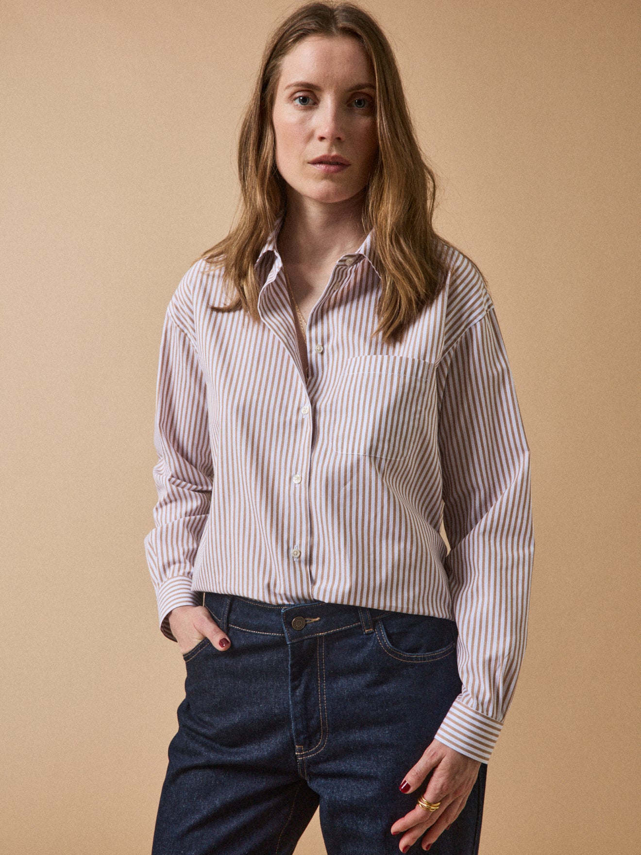 女士有机棉条纹衬衫