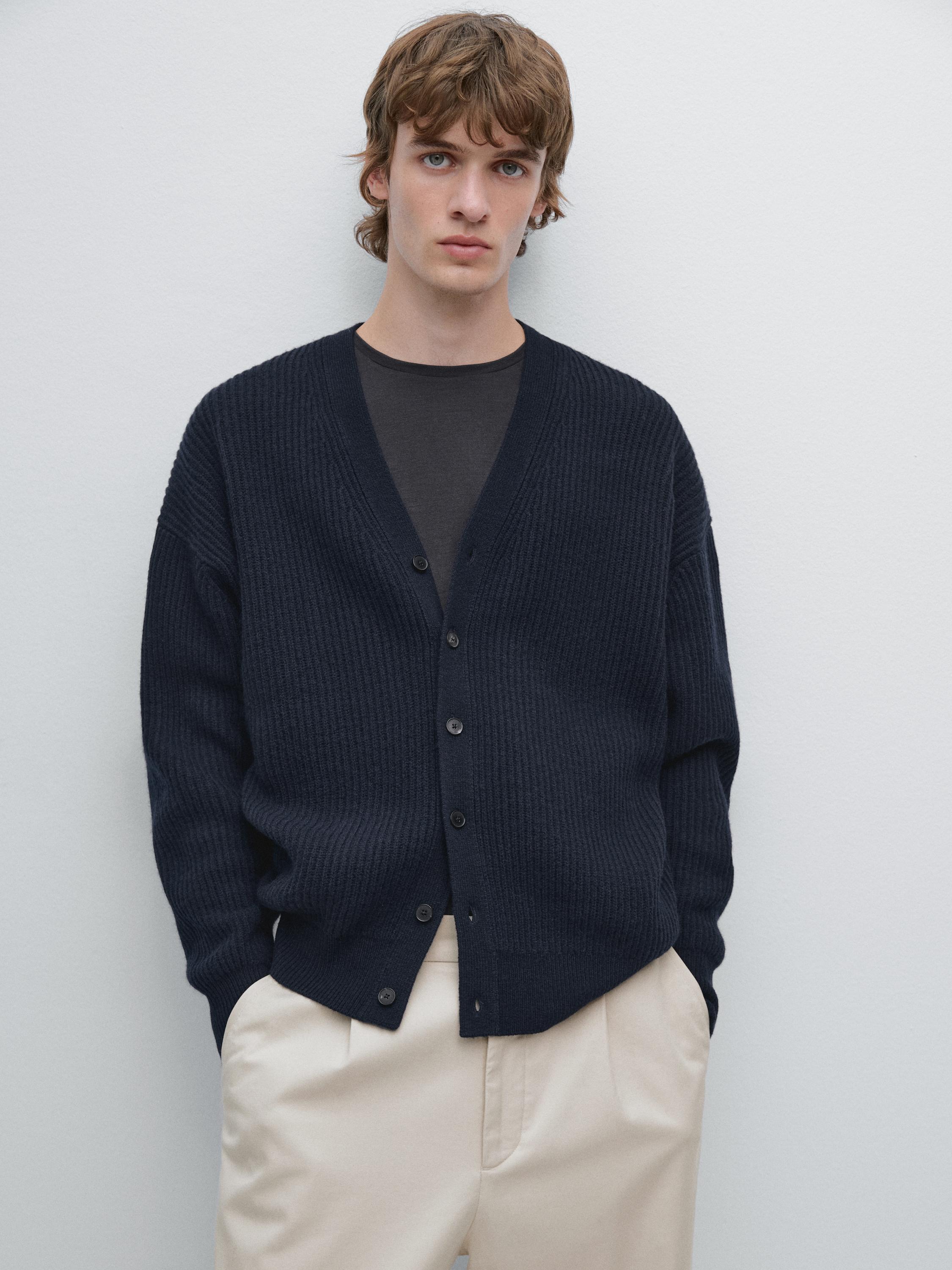 混合羊毛V领开衫