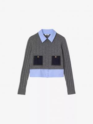 羊毛羊绒拼接套头衫