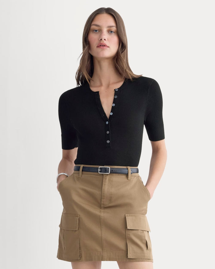 超柔软羊毛短袖亨利衫