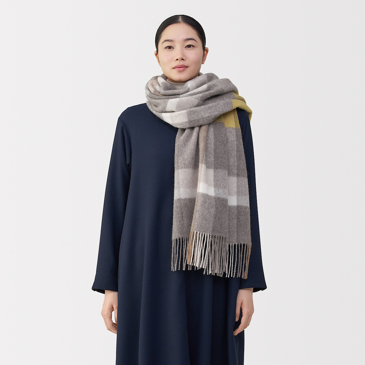 大号柔软羊毛围巾，格子图案