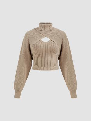 Knit 高领裹身披肩吊带衫