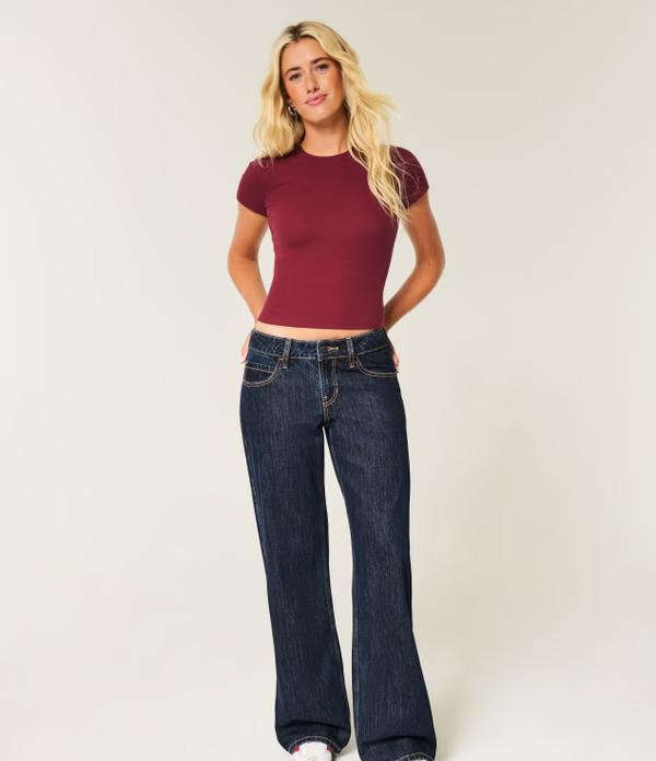 London 刺绣低腰牛仔宽裤