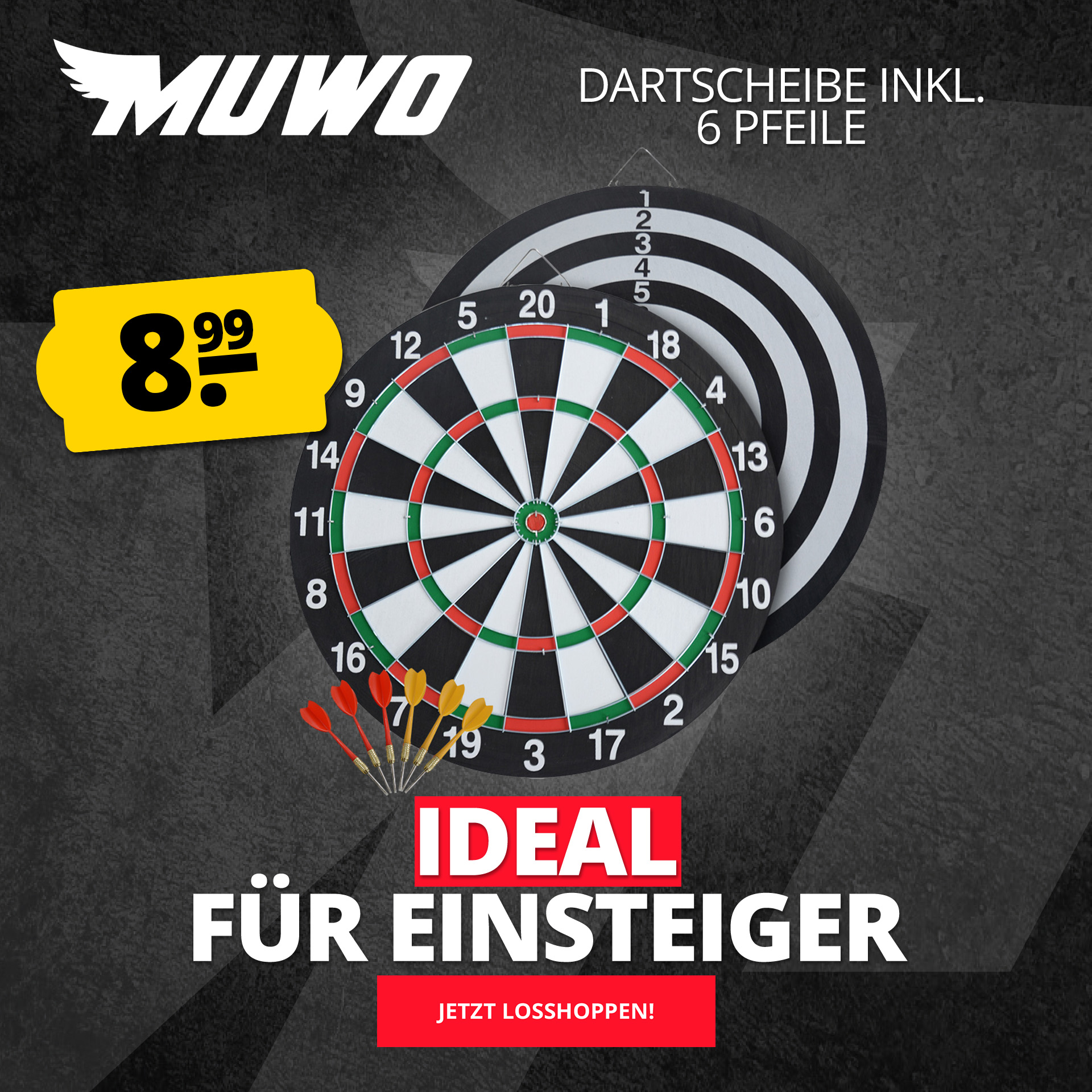 MUWO 双面飞镖靶与 6 支飞镖套装