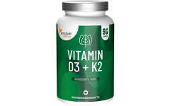 Essentials 维生素 D3 + K2 高剂量（5000 IU + 200 μg）- 素食，90 粒胶囊