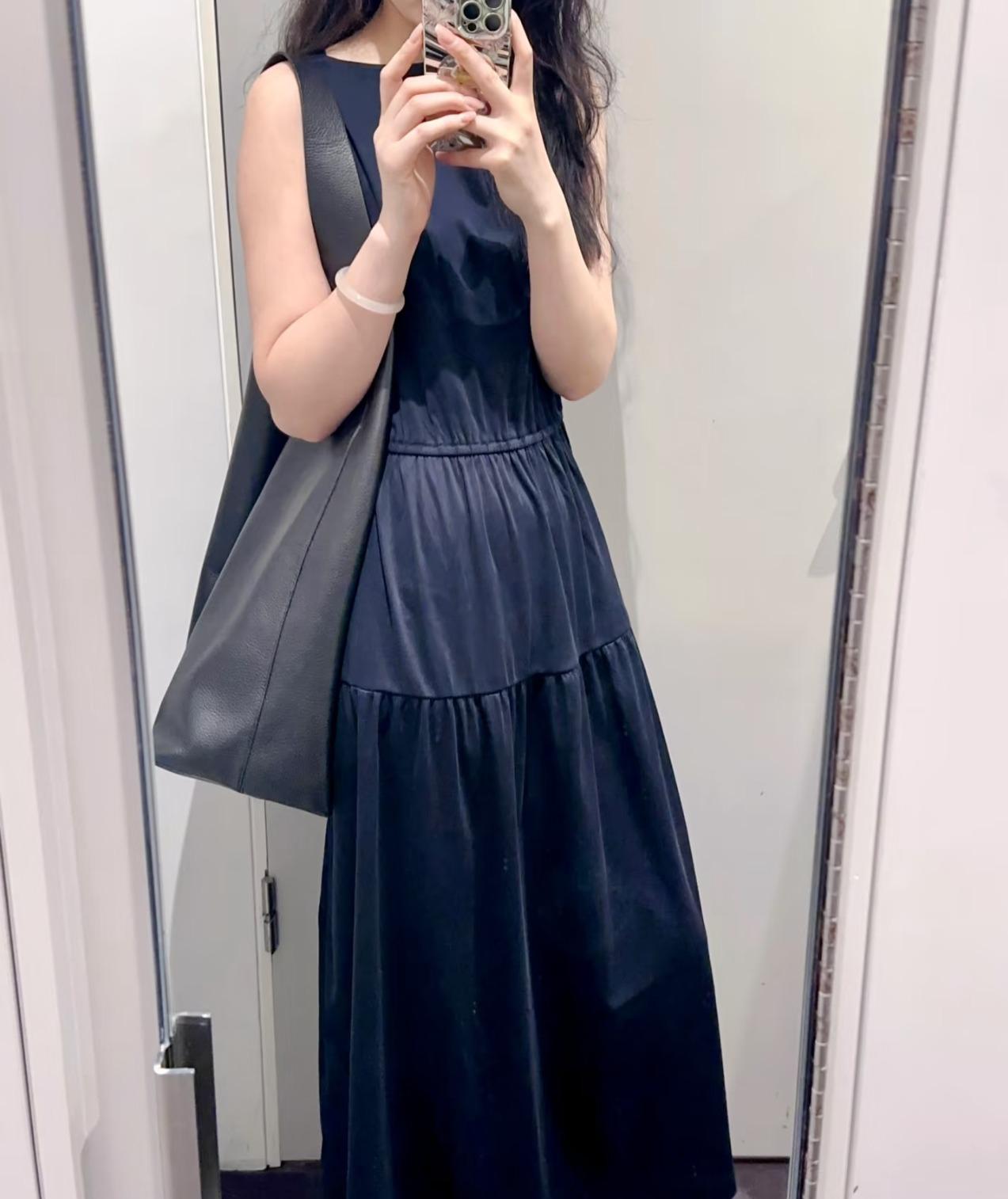 船领褶皱中长连衣裙