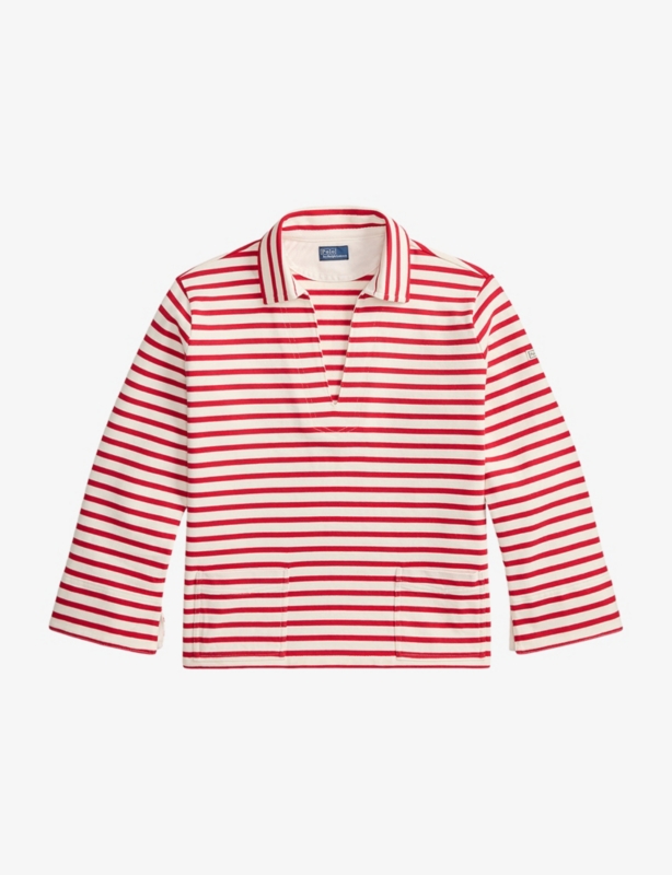 条纹开领棉质 polo 衫