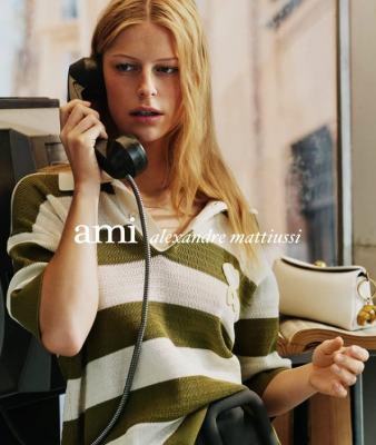 AMI 条纹棉针织POLO衫