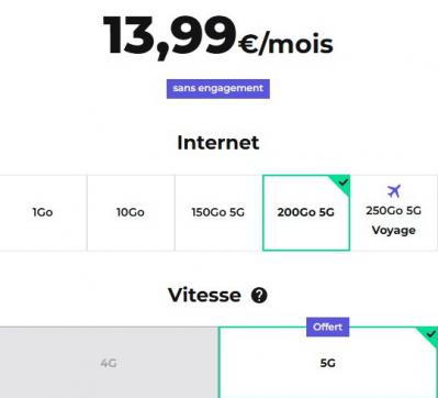 13.99€ 200G流量套餐 5G信号