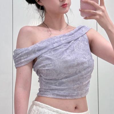 女士网纱一字肩上衣