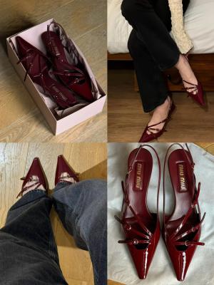 深紫漆皮Slingback Buckle鞋