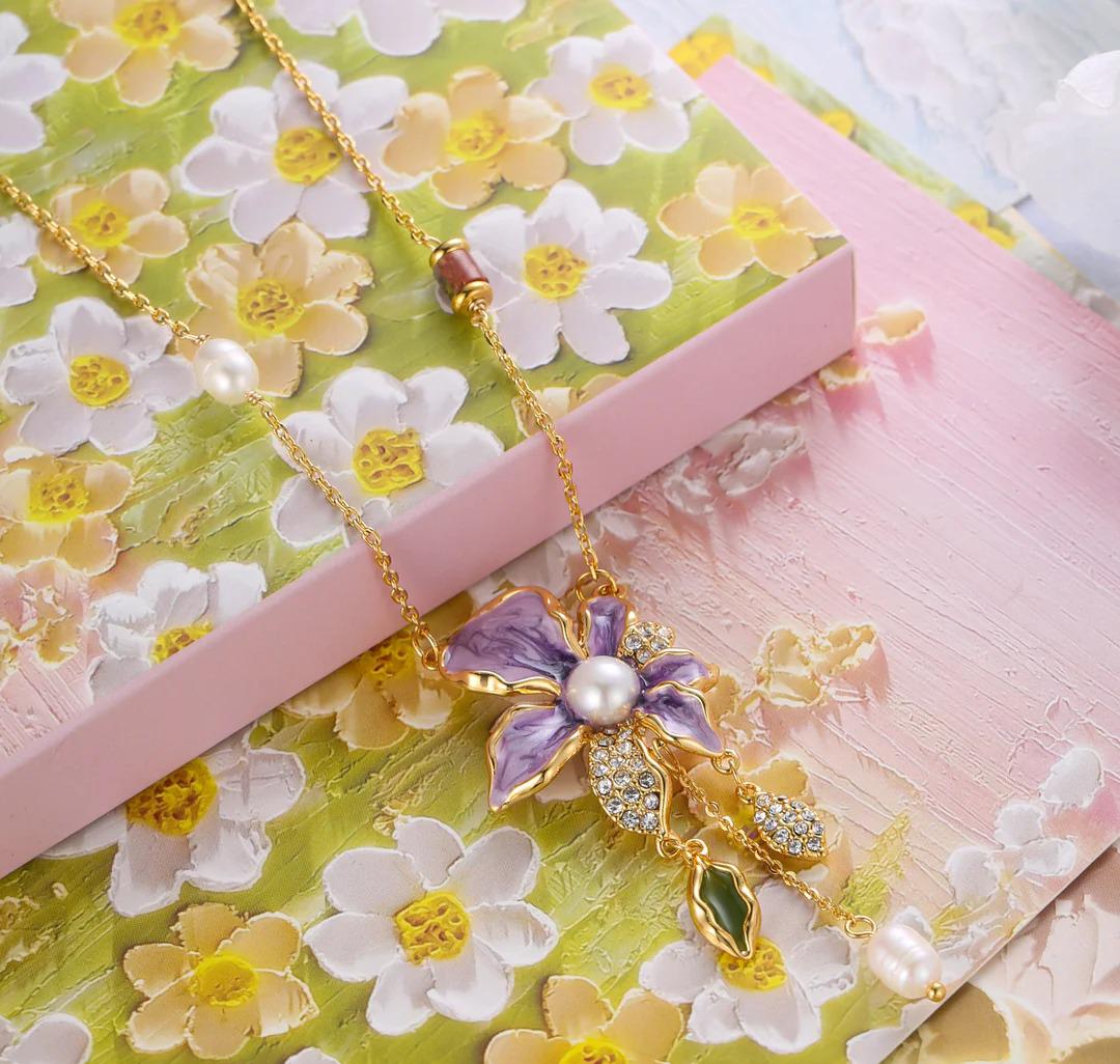 紫色鸢尾花珍珠项链