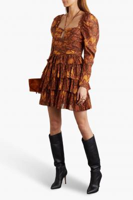 ULLA JOHNSON Naiya 金属印花棉混短裙