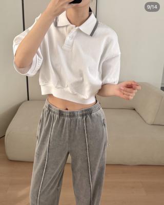 棉质短款束腰Polo衫