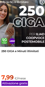 Windtre 7.99€ 250G流量+无限通话