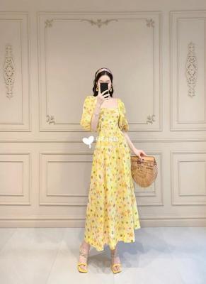 Floral 印花亚麻中长裙