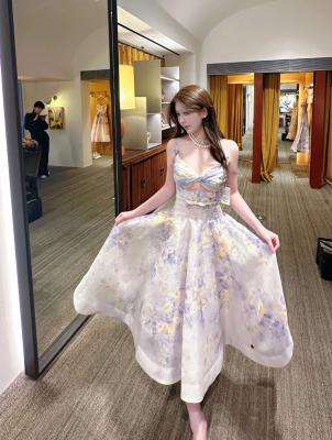 花卉印花亚麻真丝中长裙