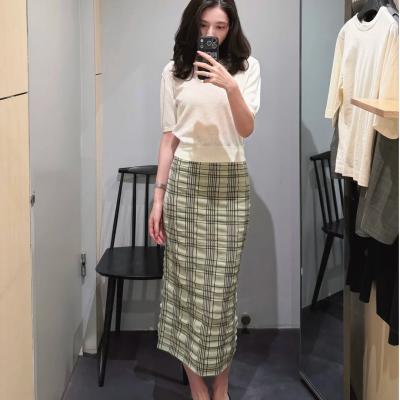 哈密瓜绿格纹半裙