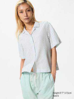 UNIQLO 条纹短袖麻棉衬衫