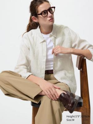 UNIQLO 女士条纹麻织衬衫