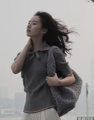 条纹罗纹羊毛混纺POLO衫