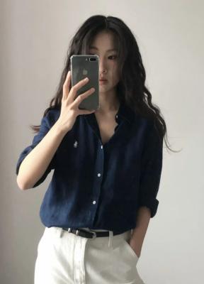 宽松版型亚麻短袖衬衫