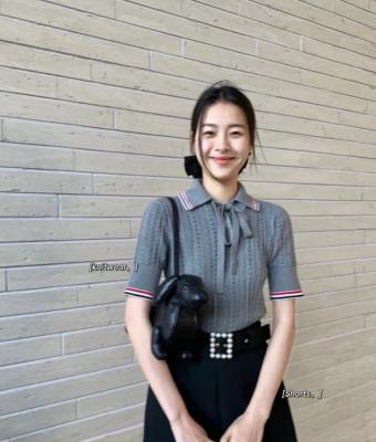 条纹罗纹羊毛混纺针织衫