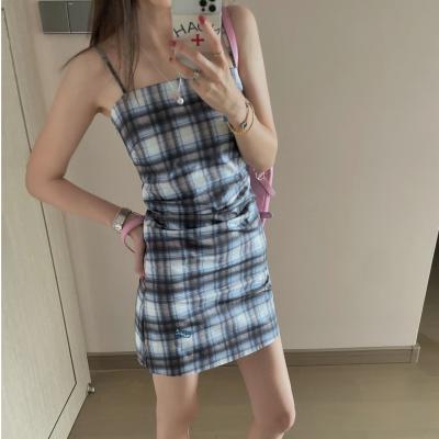 格纹亚麻连衣裙 短款