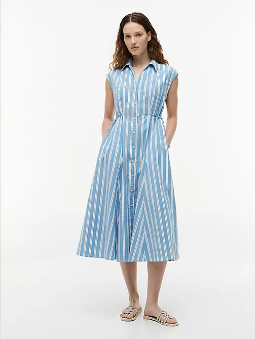 Tie Detail Cap Sleeve Midi Shirt Dress
