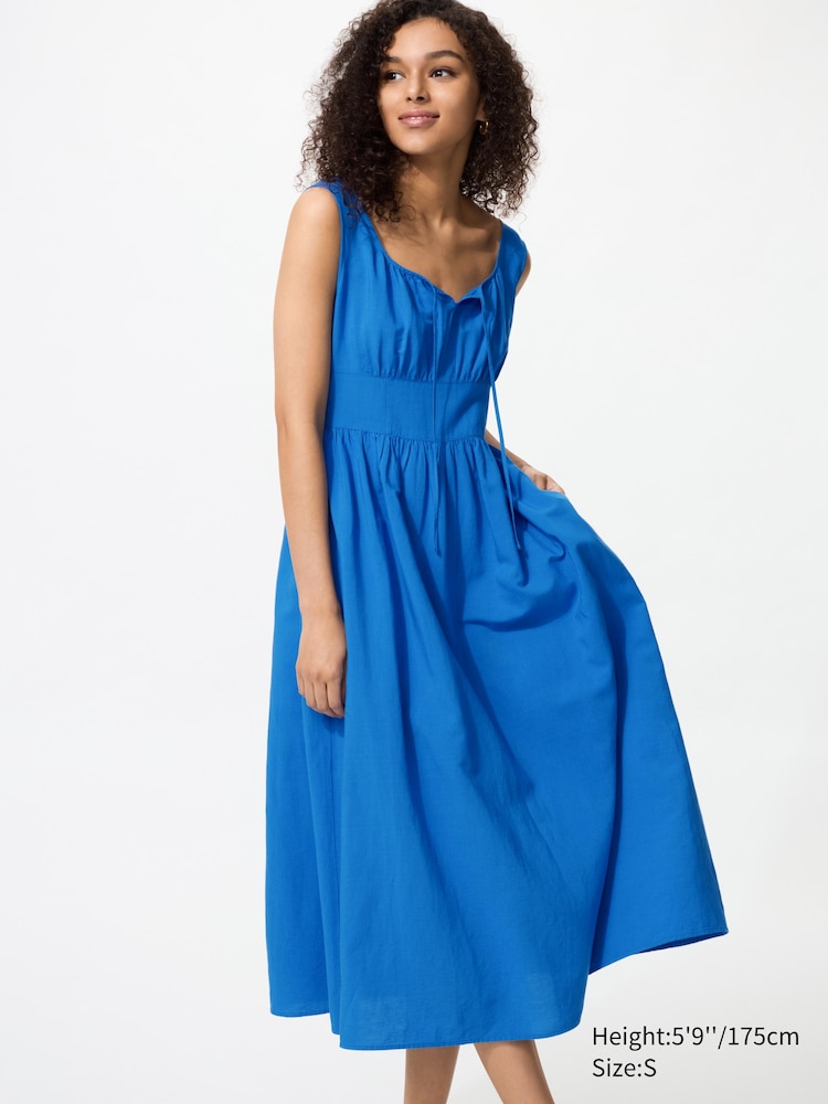 Uniqlo 亚麻混纺抽褶无袖裙·蓝