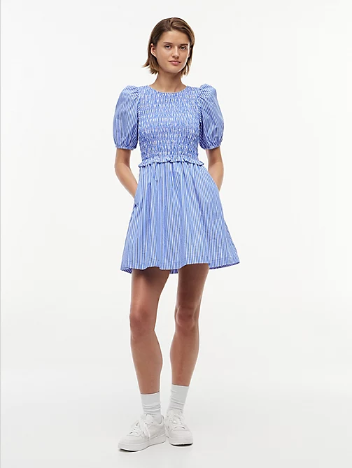 Back Tie Smock Slim Poplin Mini Dress