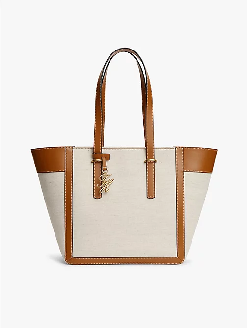 Logo Charm Linen Blend Canvas Tote Bag