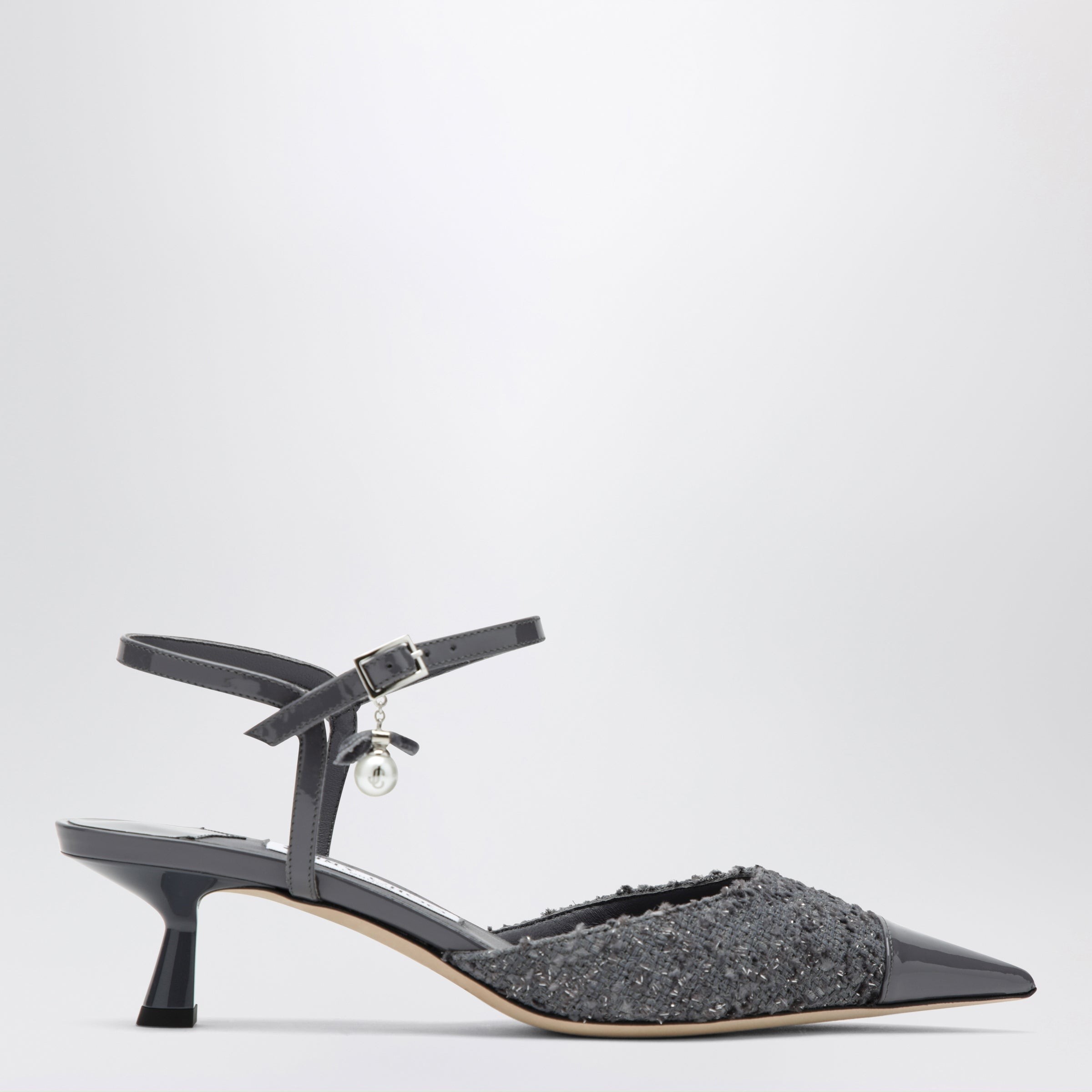 Jimmy Choo Aren 拼接真皮露跟鞋（石墨灰）