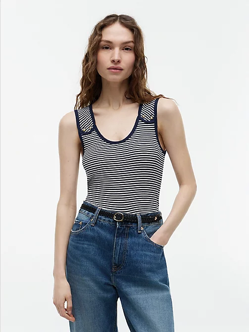 Gold-Tone Button Ribbed Tank Top