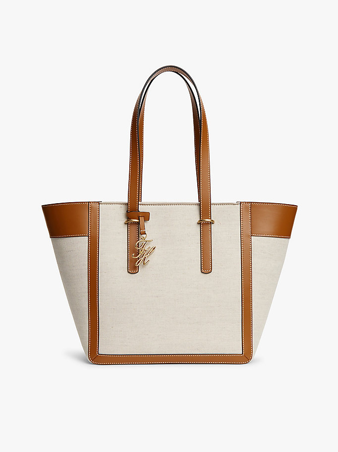 Logo Charm Linen Blend Canvas Tote Bag