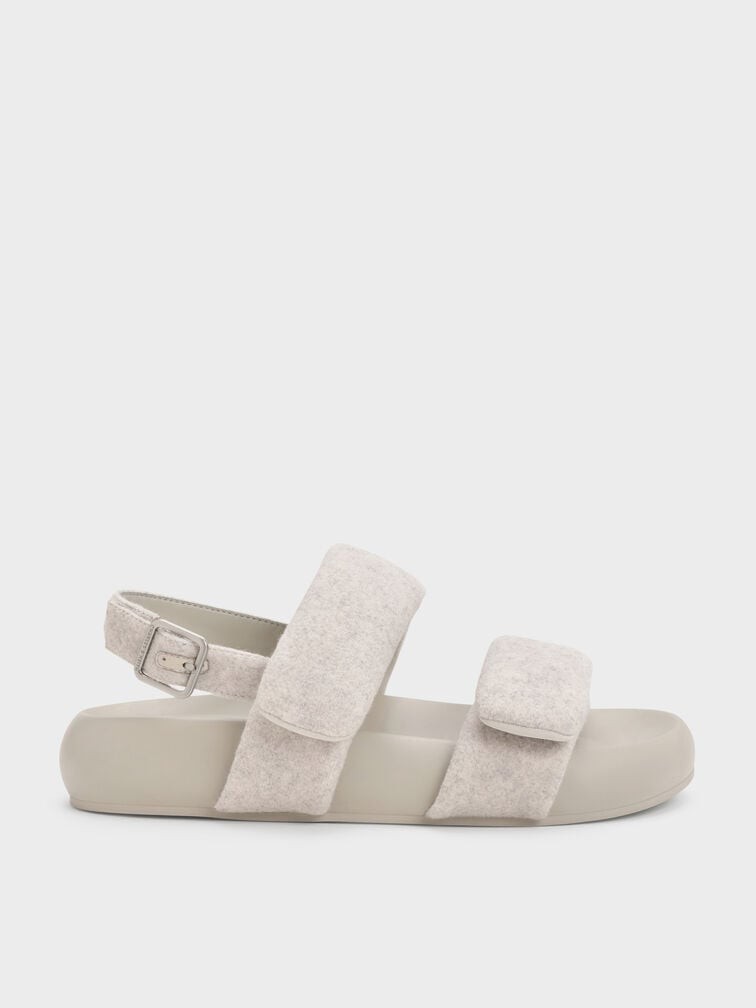 CHARLES & KEITH 绗缝毛毡双后带凉鞋