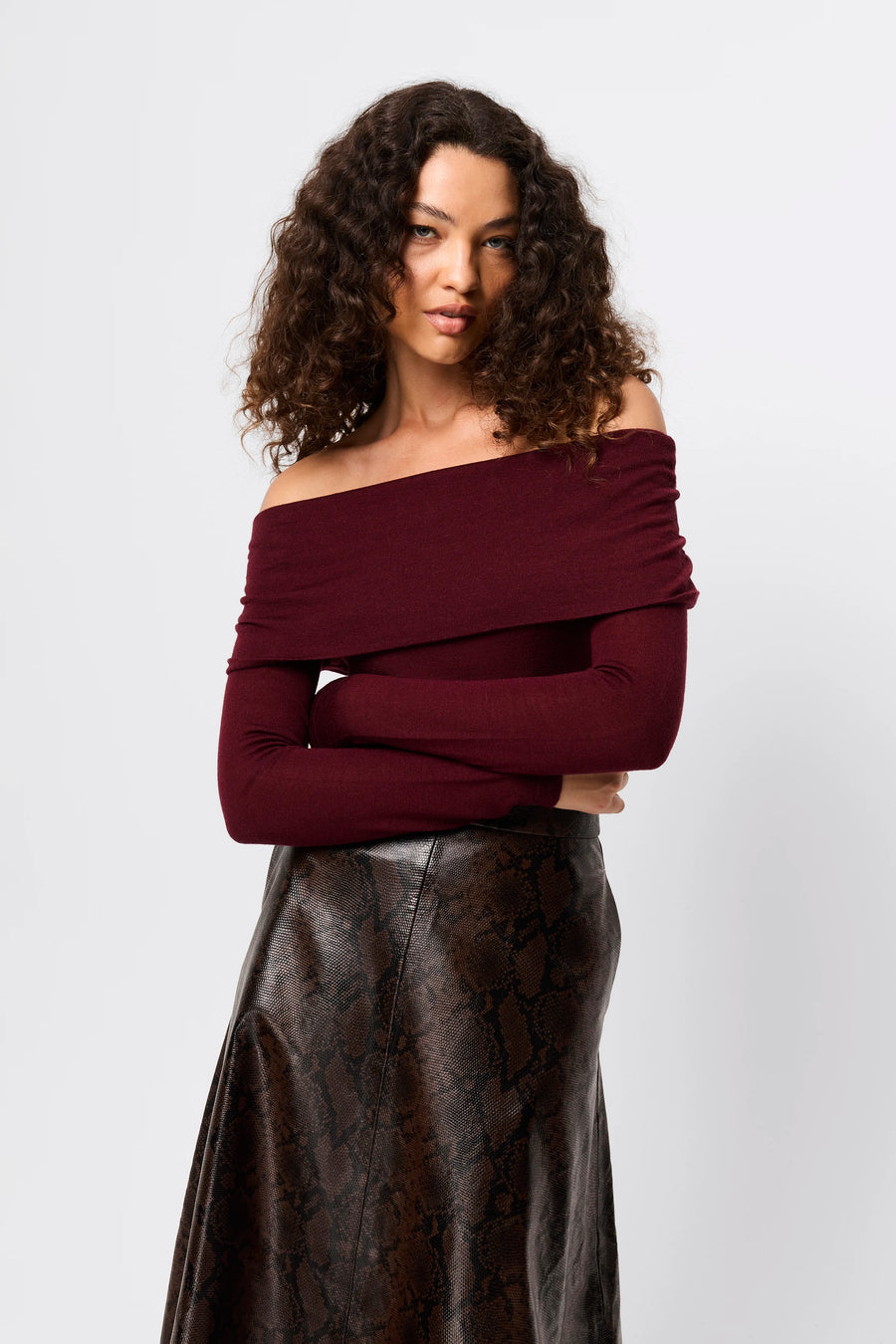 Maine Off Shoulder Merino Top · Bordeaux