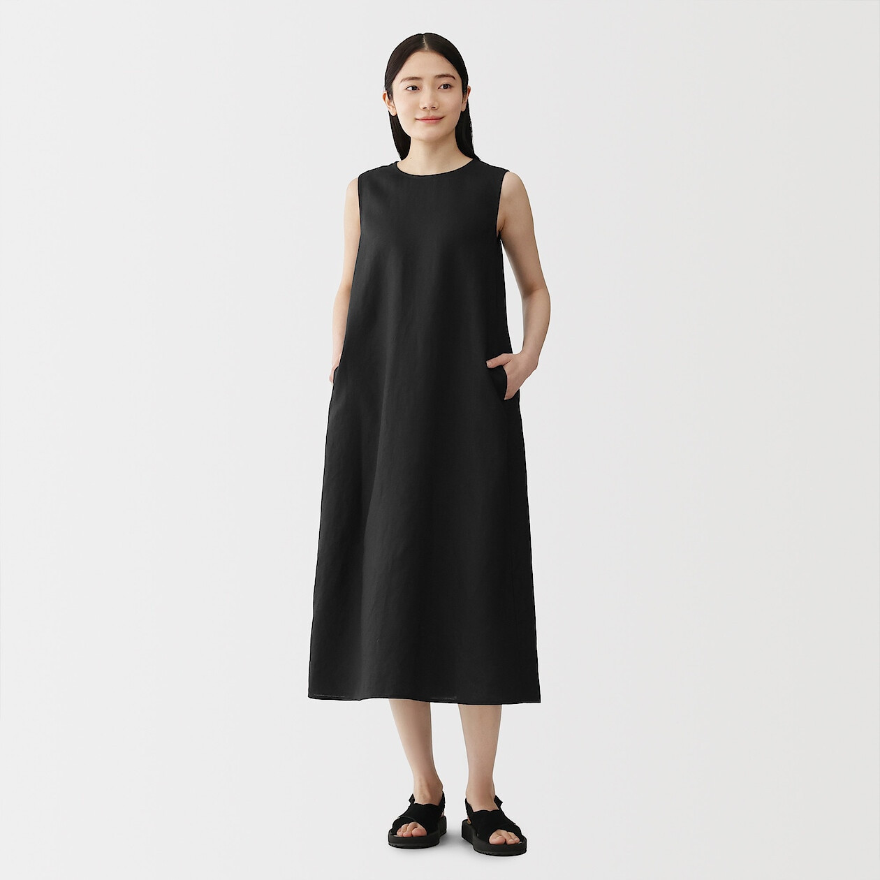 MUJI 水洗亚麻无袖连衣裙