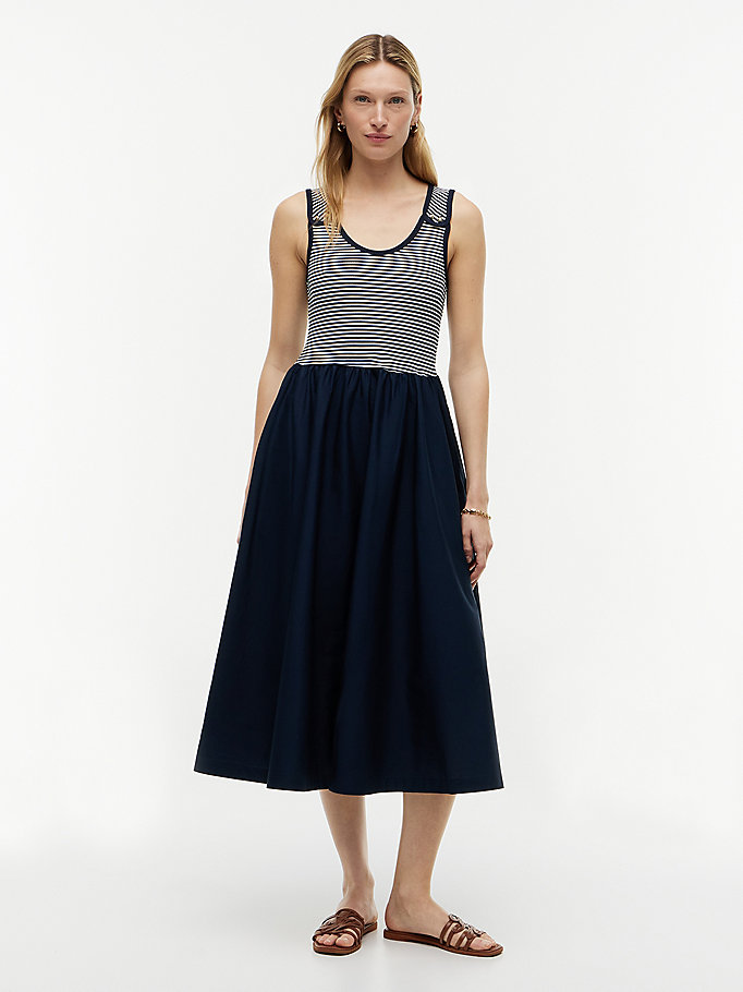 Gold-Tone Button Slim Mixed Midi Dress