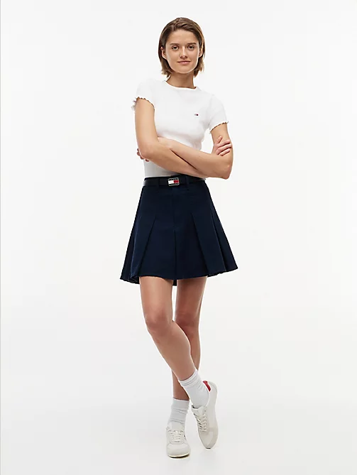 Washed Canvas Pleated Mini Skirt
