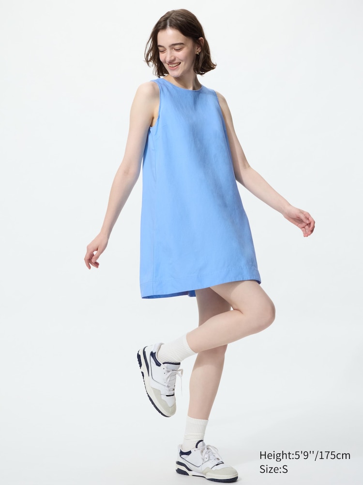 Uniqlo 亚麻混纺无袖短裙·蓝